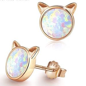 925 Sterling Silver Opal Stud Earrings